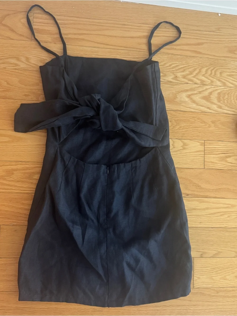 SIR. Linen Tie-Back Spaghetti Strap Mini Dress in Navy